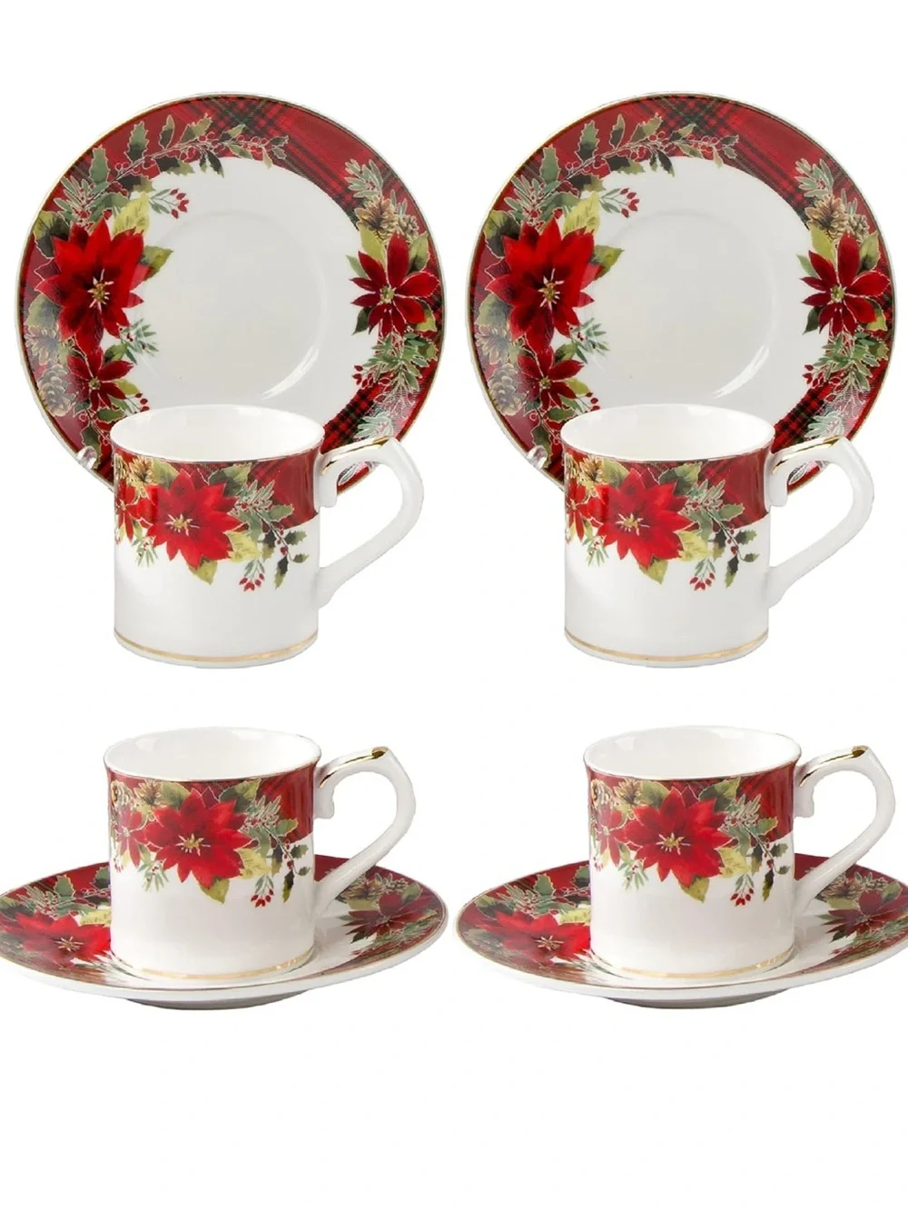 Grace Teaware Poinsettia Porcelain Teacup and Saucer Set - Red